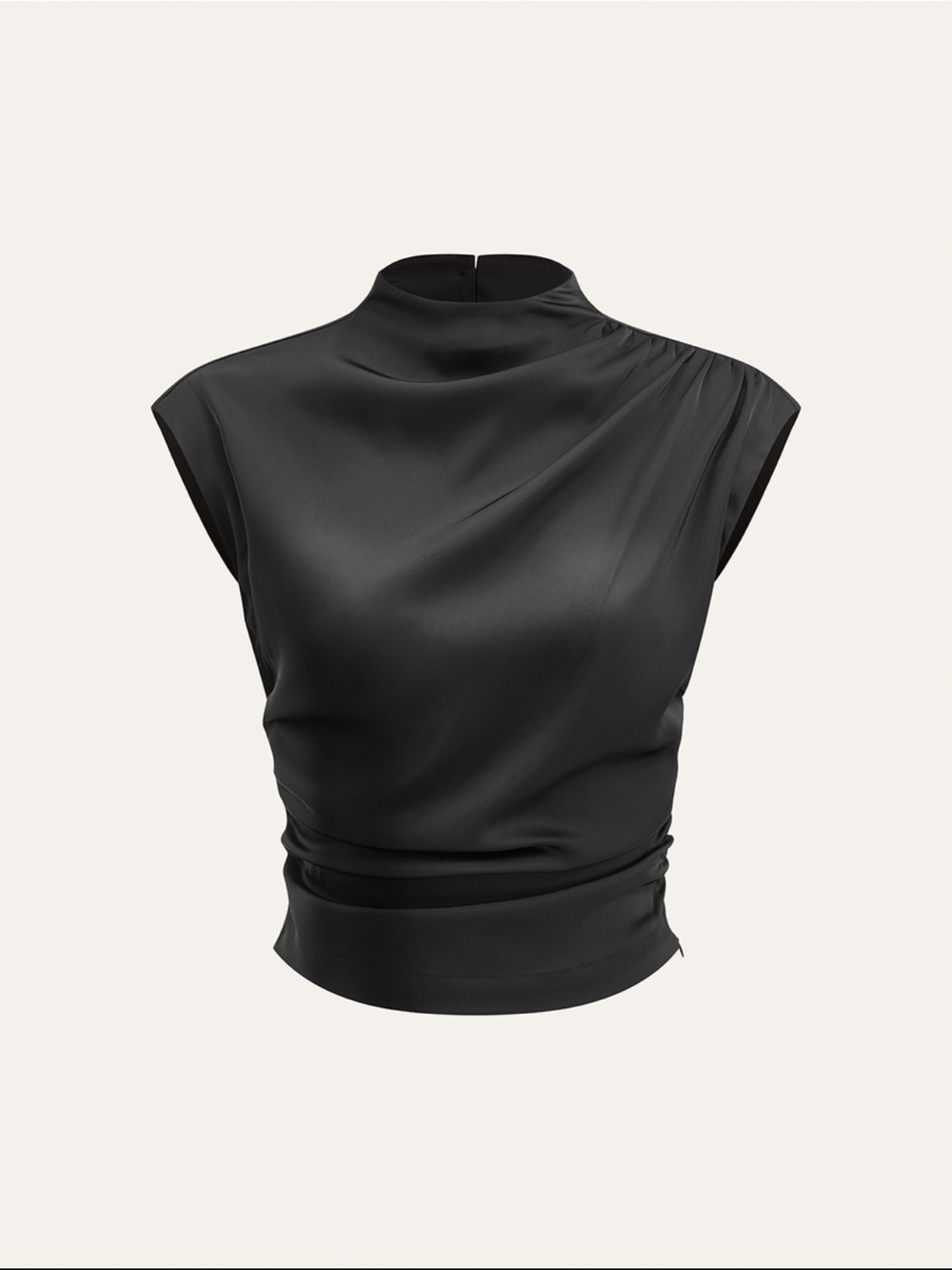 Commense Black Mock-Neck Cap-Sleeve Top